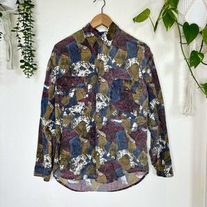 VTG Abstract Western Cowboy Art to Wear Graffiti Long Sleeve Button Up Blouse S